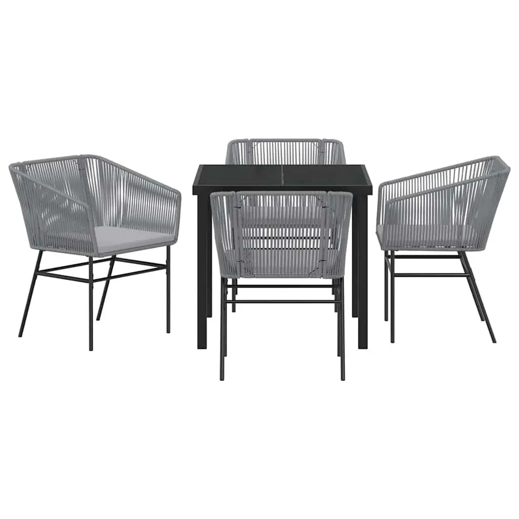 Garden Dining Set Rectangular Powder-coated Steel 5 Piece Grey Outdoor Furniture with Cushions