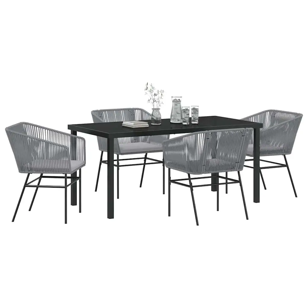 Garden Dining Set 5 Piece Grey Powder-coated Steel with Tempered Glass Table and Weatherproof Cushions