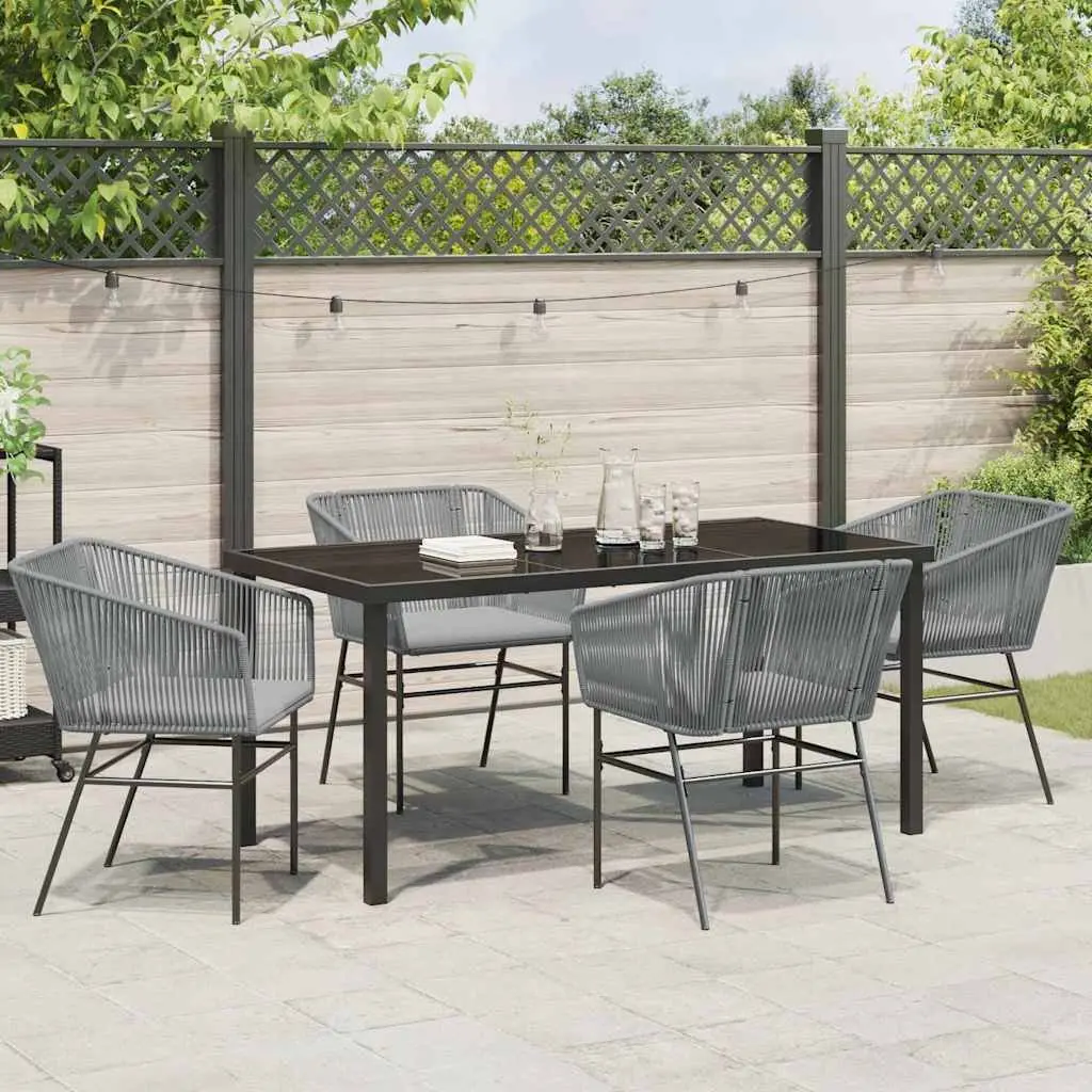 Garden Dining Set 5 Piece Grey Powder-coated Steel with Tempered Glass Table and Weatherproof Cushions