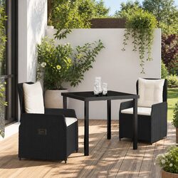 Garden Dining Set 3 Pcs Black Poly Rattan Outdoor Furniture Adjustable Backrest