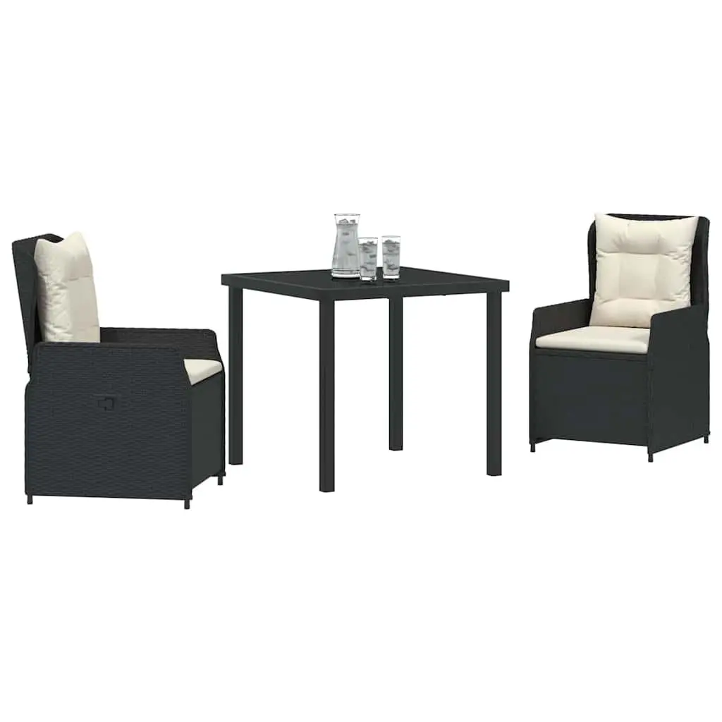 3PieceOutdoorDiningSetBlackPolyRattanAdjustableBackrestFurniture