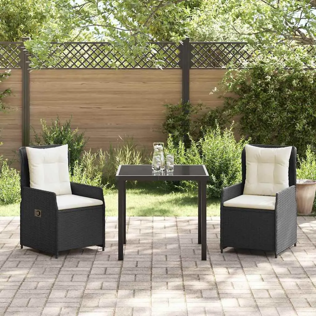 3PieceOutdoorDiningSetBlackPolyRattanAdjustableBackrestFurniture