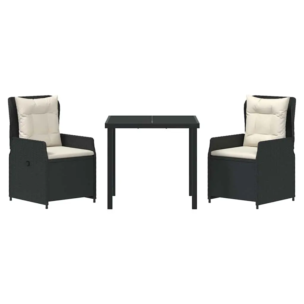 3PieceOutdoorDiningSetBlackPolyRattanAdjustableBackrestFurniture