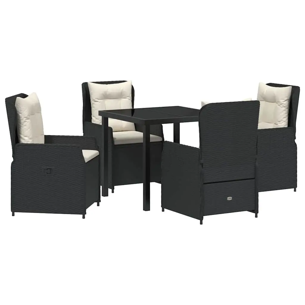 Outdoor Dining Set Poly Rattan 5 Piece Black Garden Furniture Table Chairs