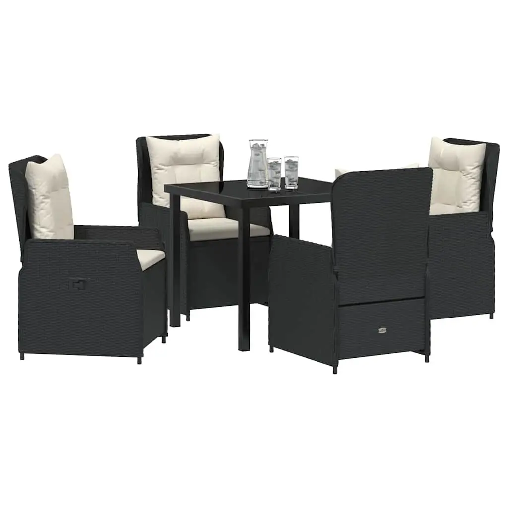 Outdoor Dining Set Poly Rattan 5 Piece Black Garden Furniture Table Chairs