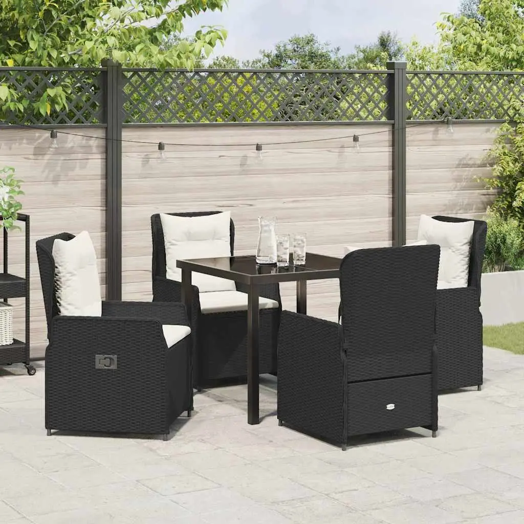 Outdoor Dining Set Poly Rattan 5 Piece Black Garden Furniture Table Chairs