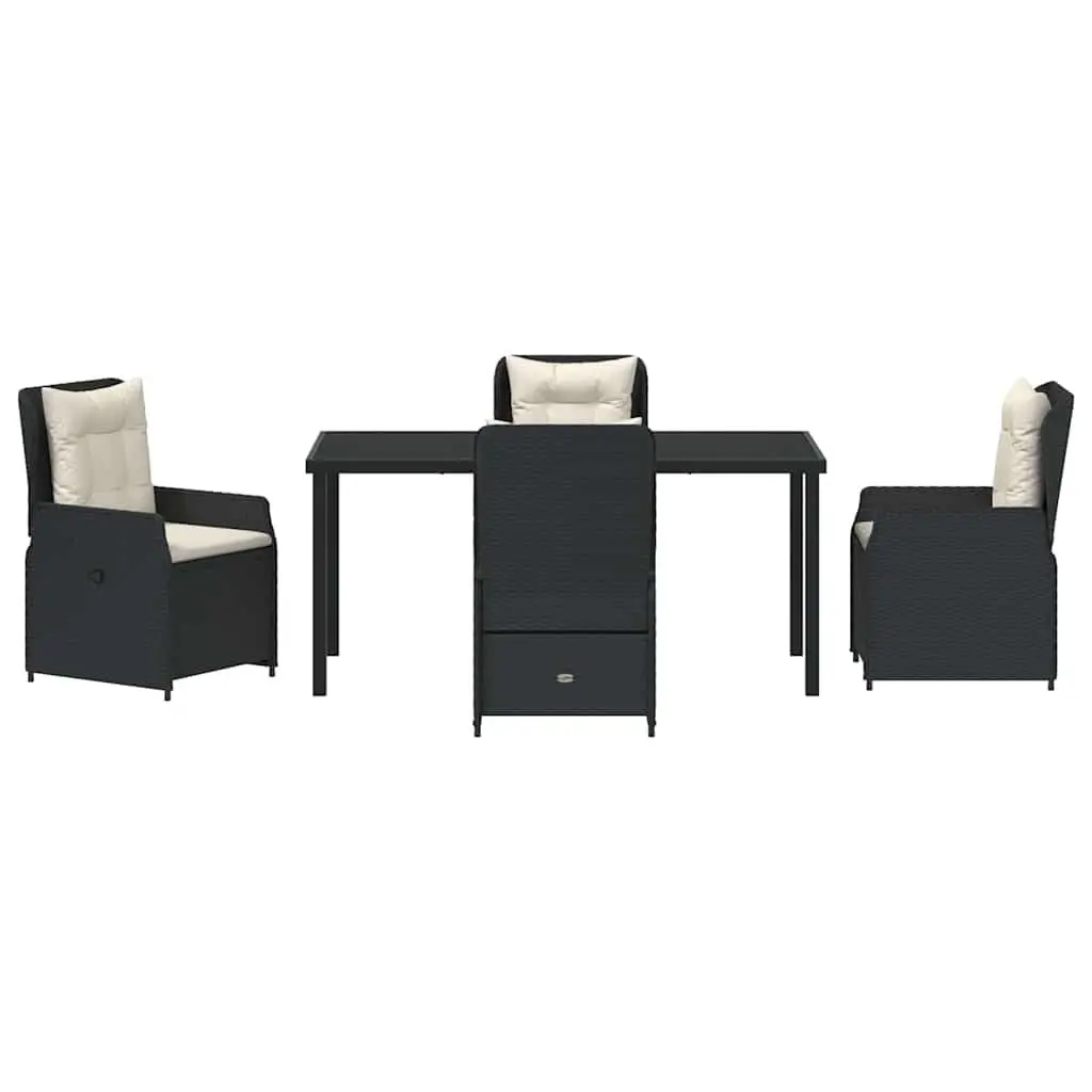 Outdoor Dining Set 5 Piece Garden Furniture Black Poly Rattan Table Chairs