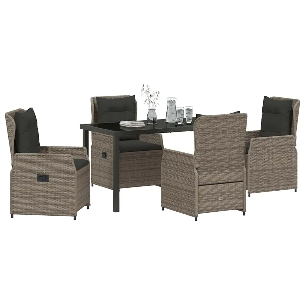 Garden Dining Set Poly Rattan 5 Piece Grey Outdoor Furniture Table Chairs