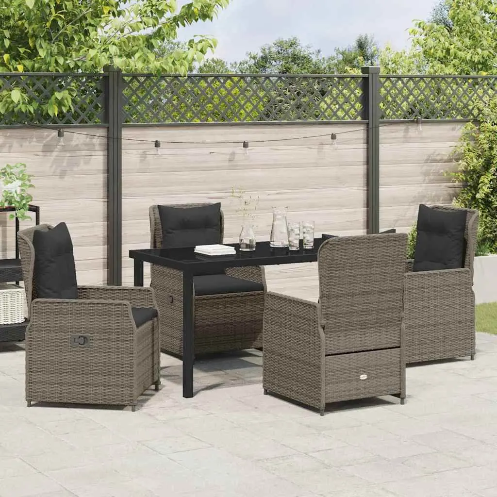 Garden Dining Set Poly Rattan 5 Piece Grey Outdoor Furniture Table Chairs