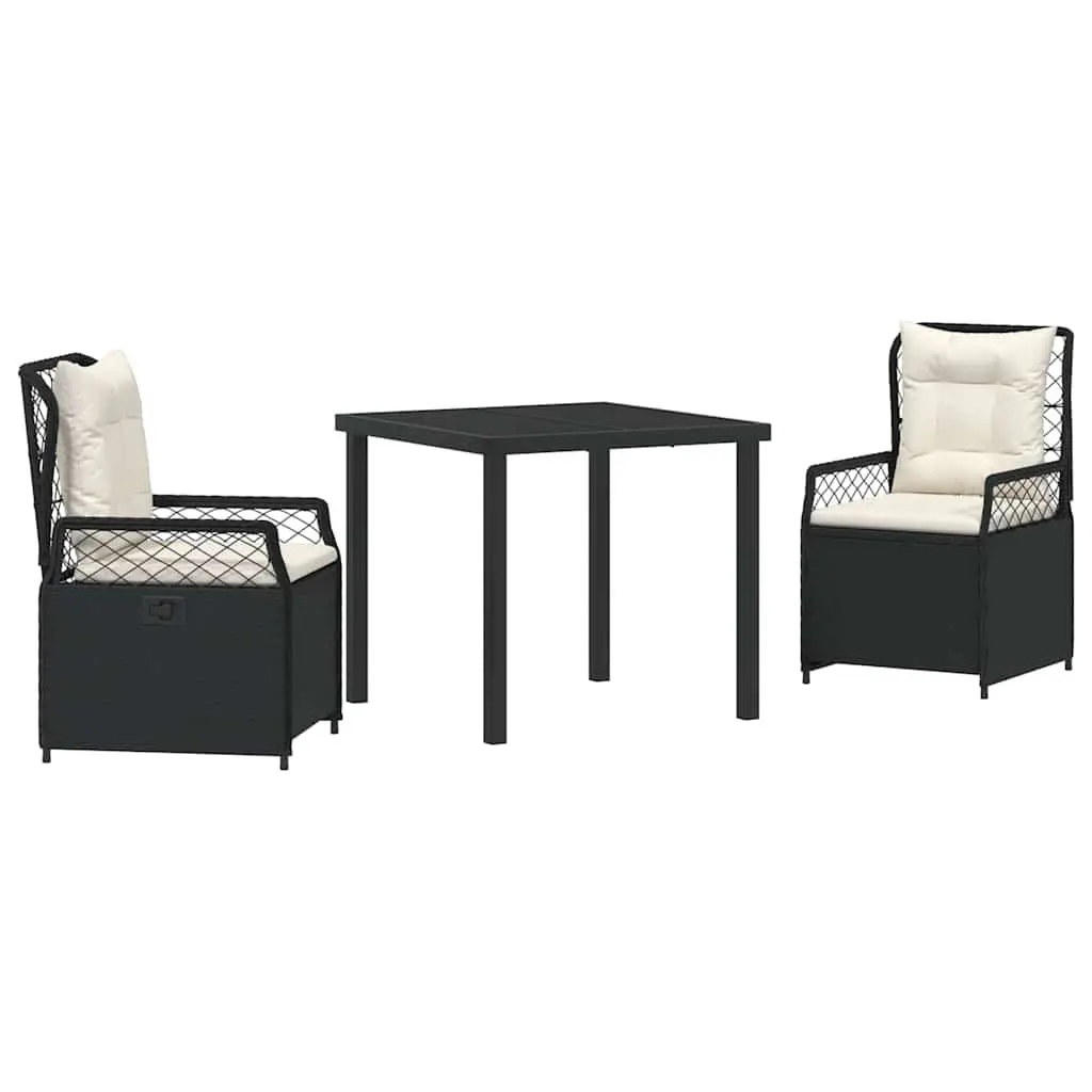 Garden Dining Set Poly Rattan 3 Pieces Black Table Chairs