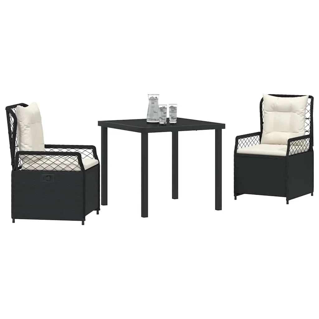 Garden Dining Set Poly Rattan 3 Pieces Black Table Chairs