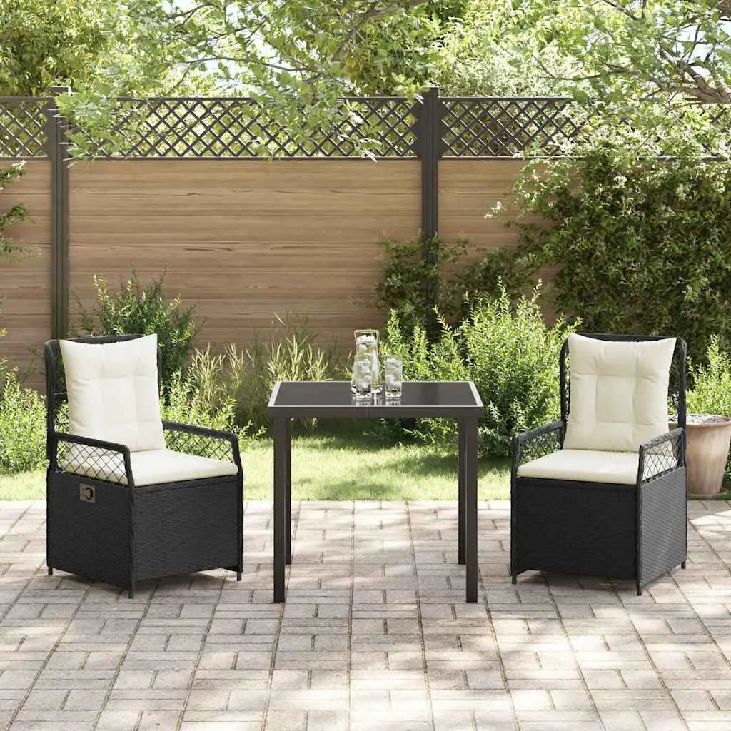 Garden Dining Set Poly Rattan 3 Pieces Black Table Chairs