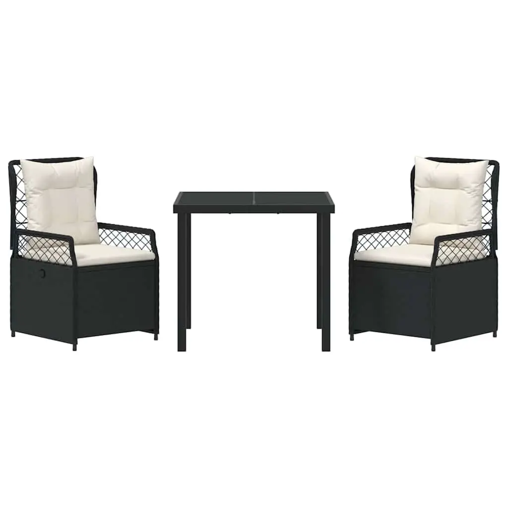 Garden Dining Set Poly Rattan 3 Pieces Black Table Chairs