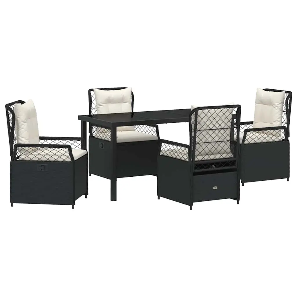 Garden Dining Set Poly Rattan 5 Piece Outdoor Furniture Black Table Chairs