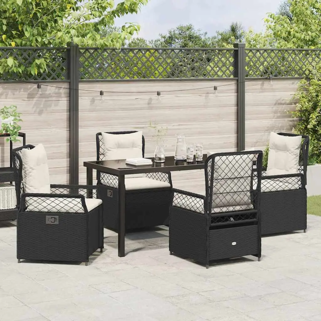 Garden Dining Set Poly Rattan 5 Piece Outdoor Furniture Black Table Chairs