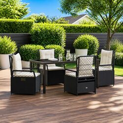 Garden Dining Set 5 Piece Outdoor Furniture Black Poly Rattan Table Chairs