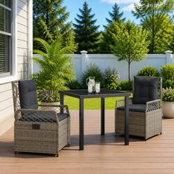 Garden Dining Set 3 Piece Grey Poly Rattan Outdoor Furniture Table Chairs