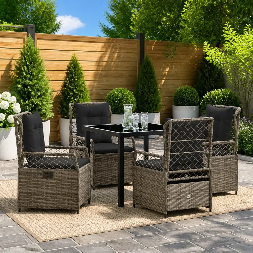 Garden Dining Set Poly Rattan 5 Piece Outdoor Furniture Grey