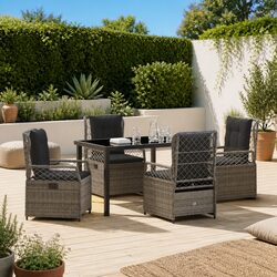 Garden Dining Set 5 Piece Grey Poly Rattan Table Chair Outdoor Furniture