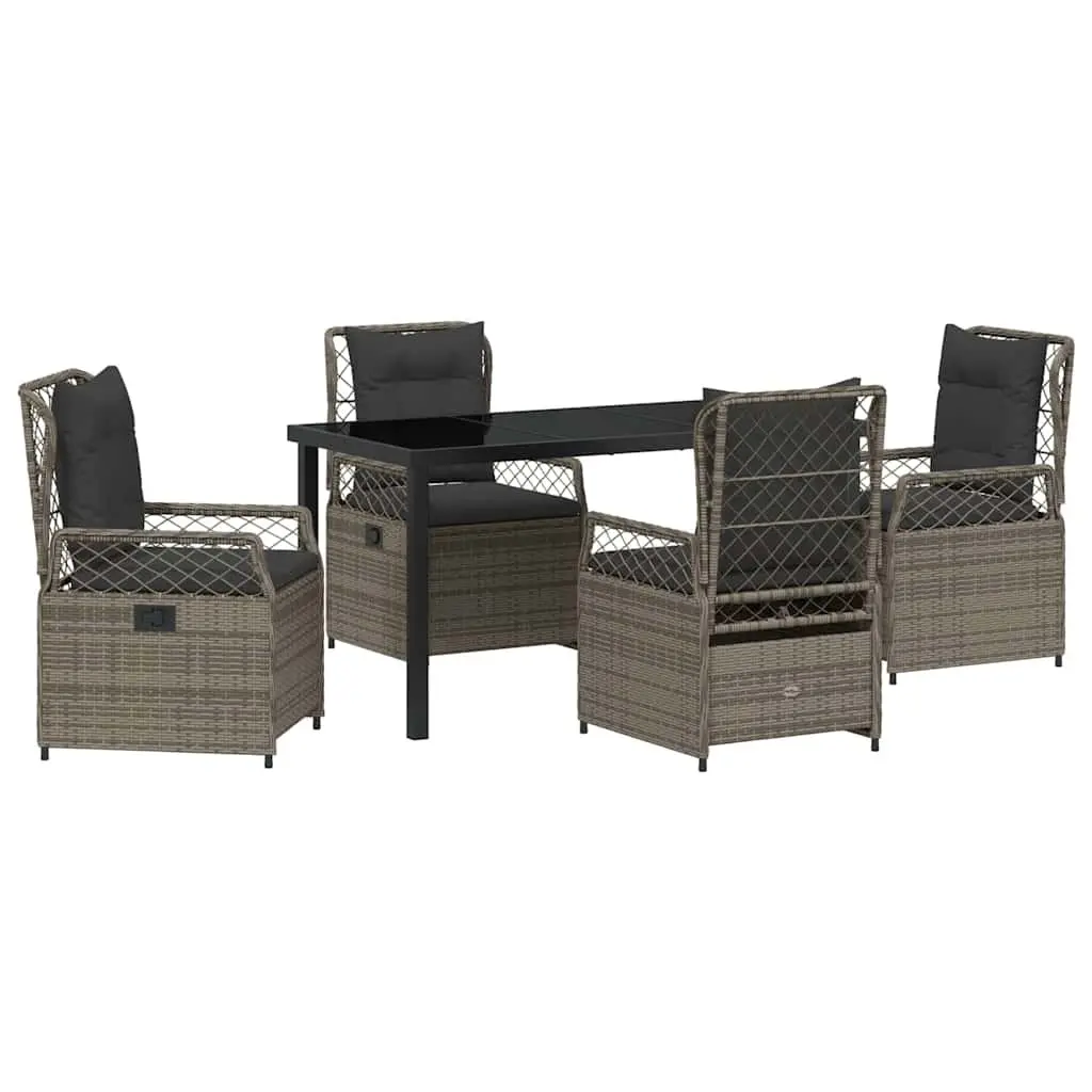 Garden Dining Set 5 Piece Grey Poly Rattan Table Chair Outdoor Furniture