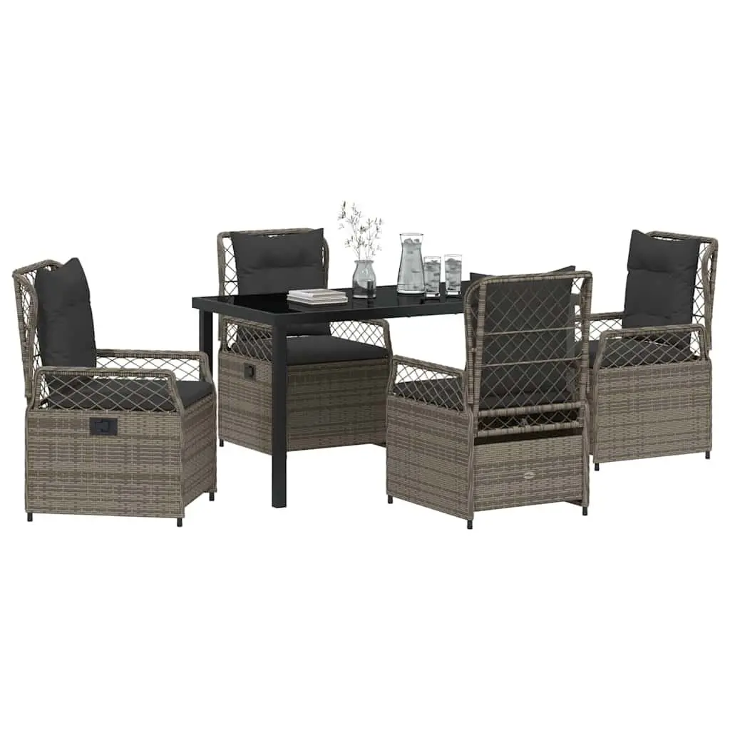 Garden Dining Set 5 Piece Grey Poly Rattan Table Chair Outdoor Furniture