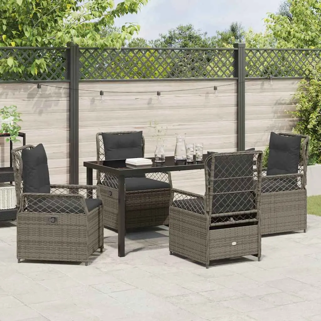 Garden Dining Set 5 Piece Grey Poly Rattan Table Chair Outdoor Furniture