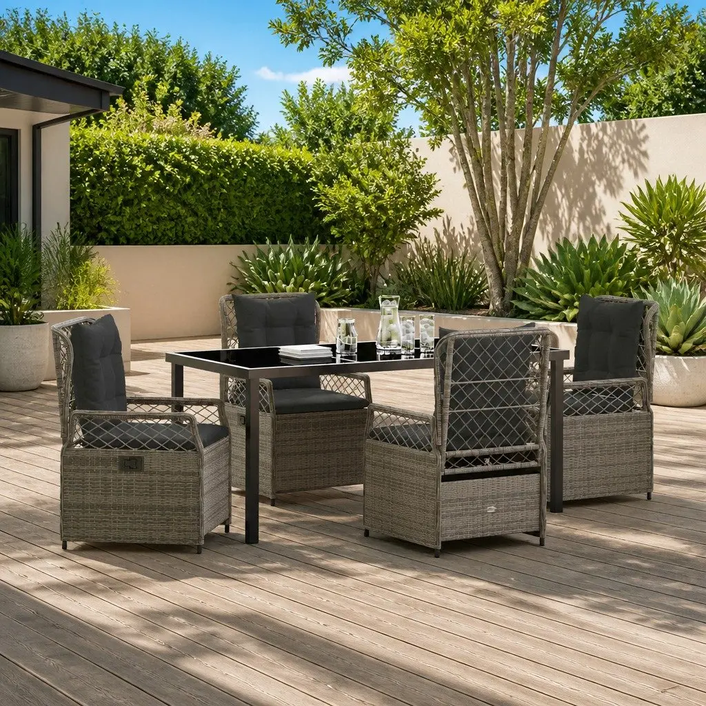 Garden Dining Set 5 Piece Outdoor Furniture Grey Poly Rattan Table Chairs