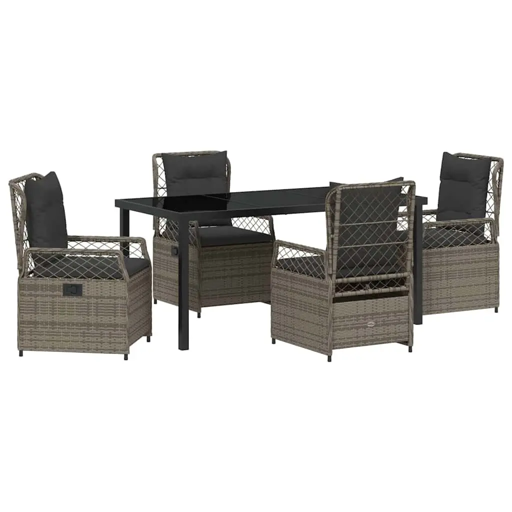 Garden Dining Set 5 Piece Outdoor Furniture Grey Poly Rattan Table Chairs