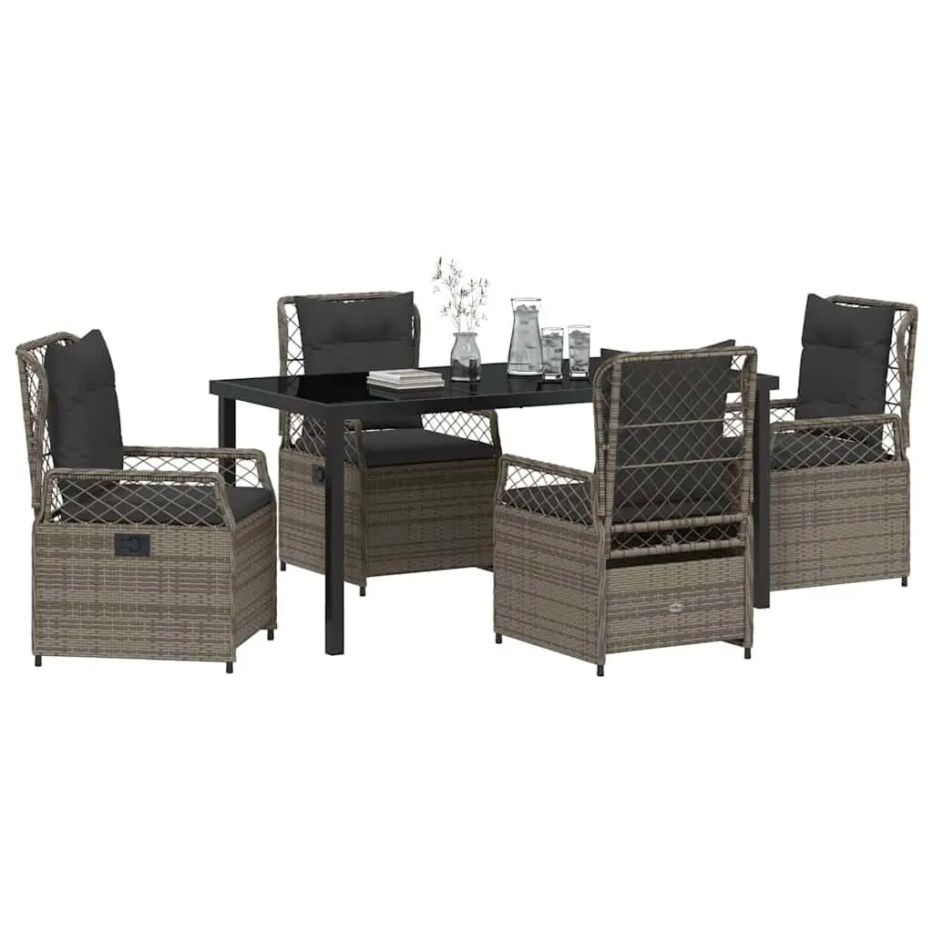 Garden Dining Set 5 Piece Outdoor Furniture Grey Poly Rattan Table Chairs