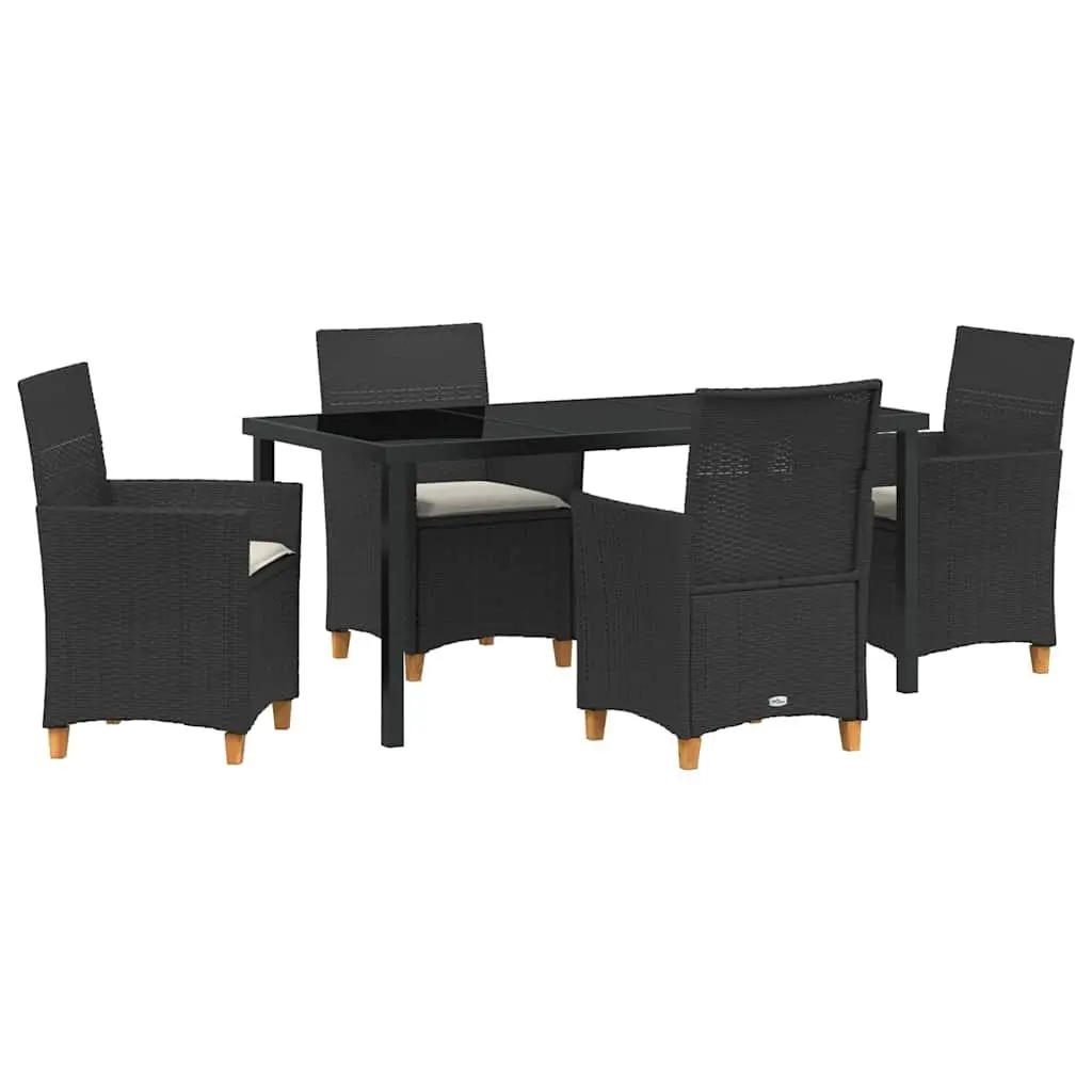 Outdoor Dining Set 5 Pieces Poly Rattan Steel Frame Glass Top Black