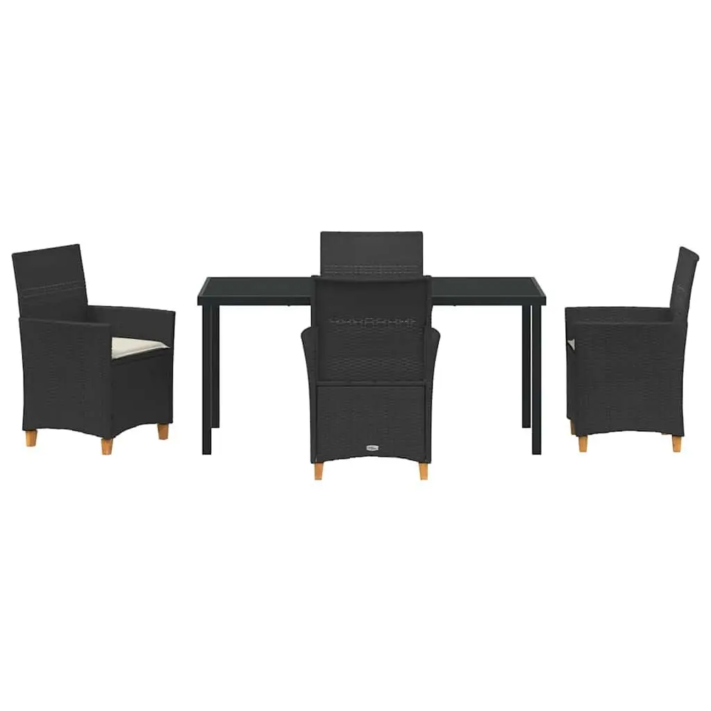 Outdoor Dining Set 5 Pieces Poly Rattan Steel Frame Glass Top Black