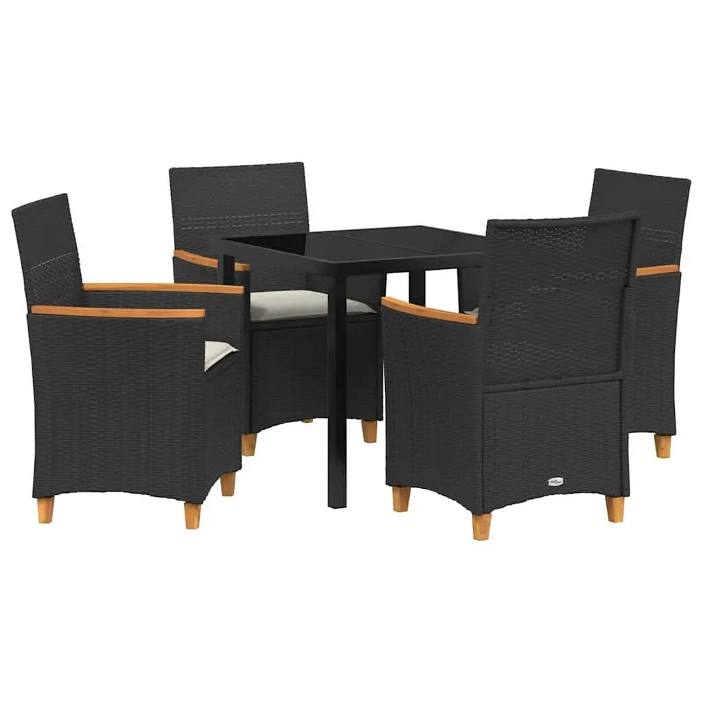 Outdoor Dining Set 5 Piece Glass Top Poly Rattan Steel Frame Black