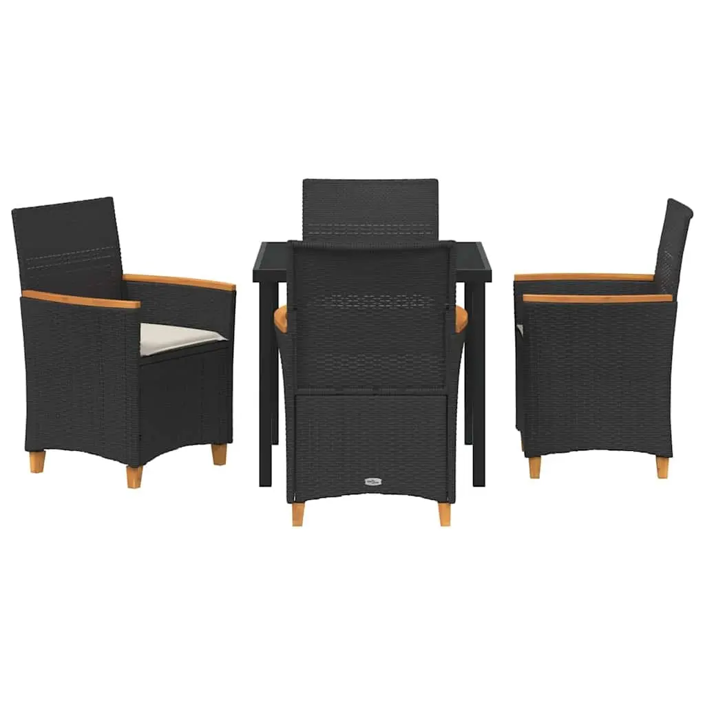 Outdoor Dining Set 5 Piece Glass Top Poly Rattan Steel Frame Black