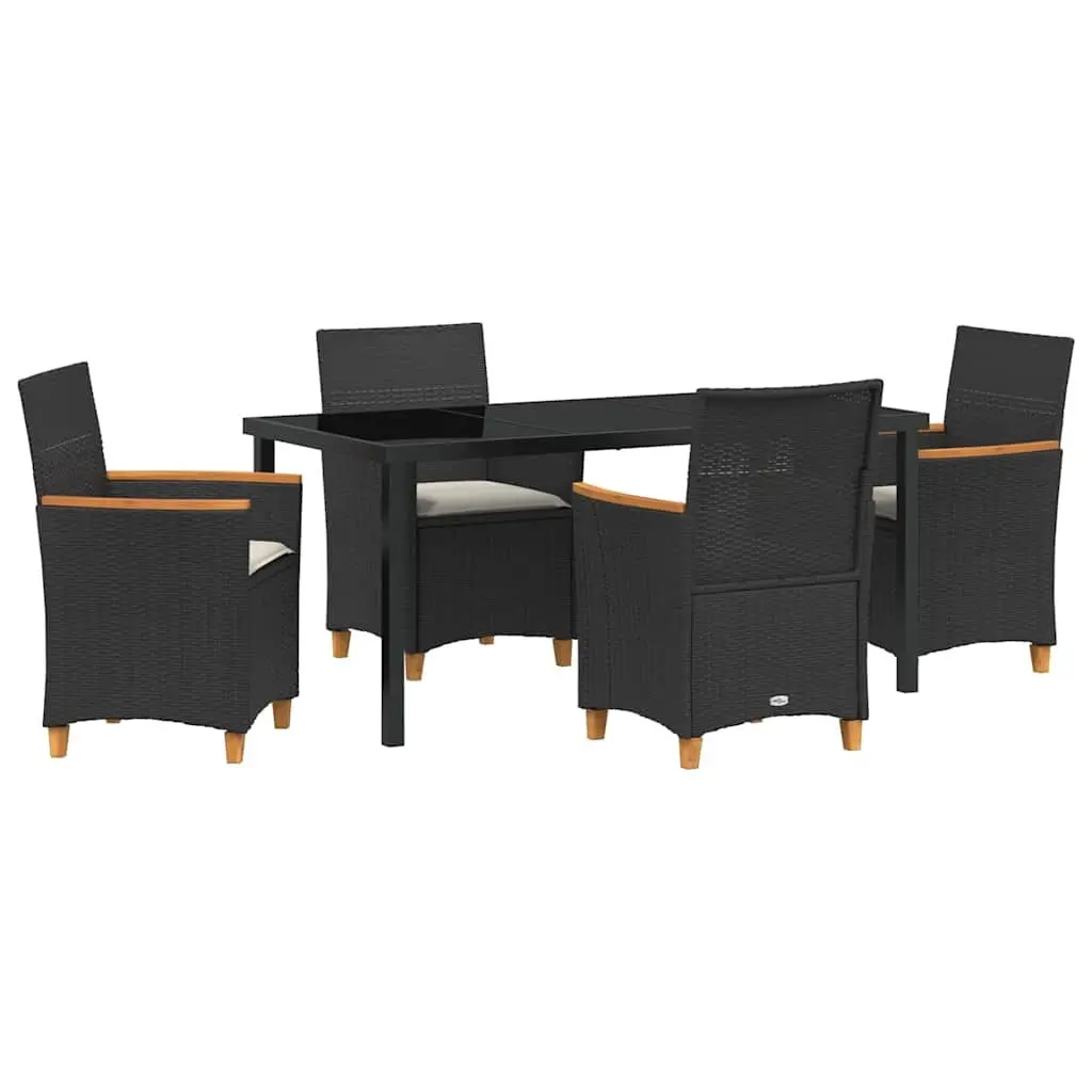 Garden Dining Set Poly Rattan Steel Frame 5 Piece Black with Brown Rattan Tones