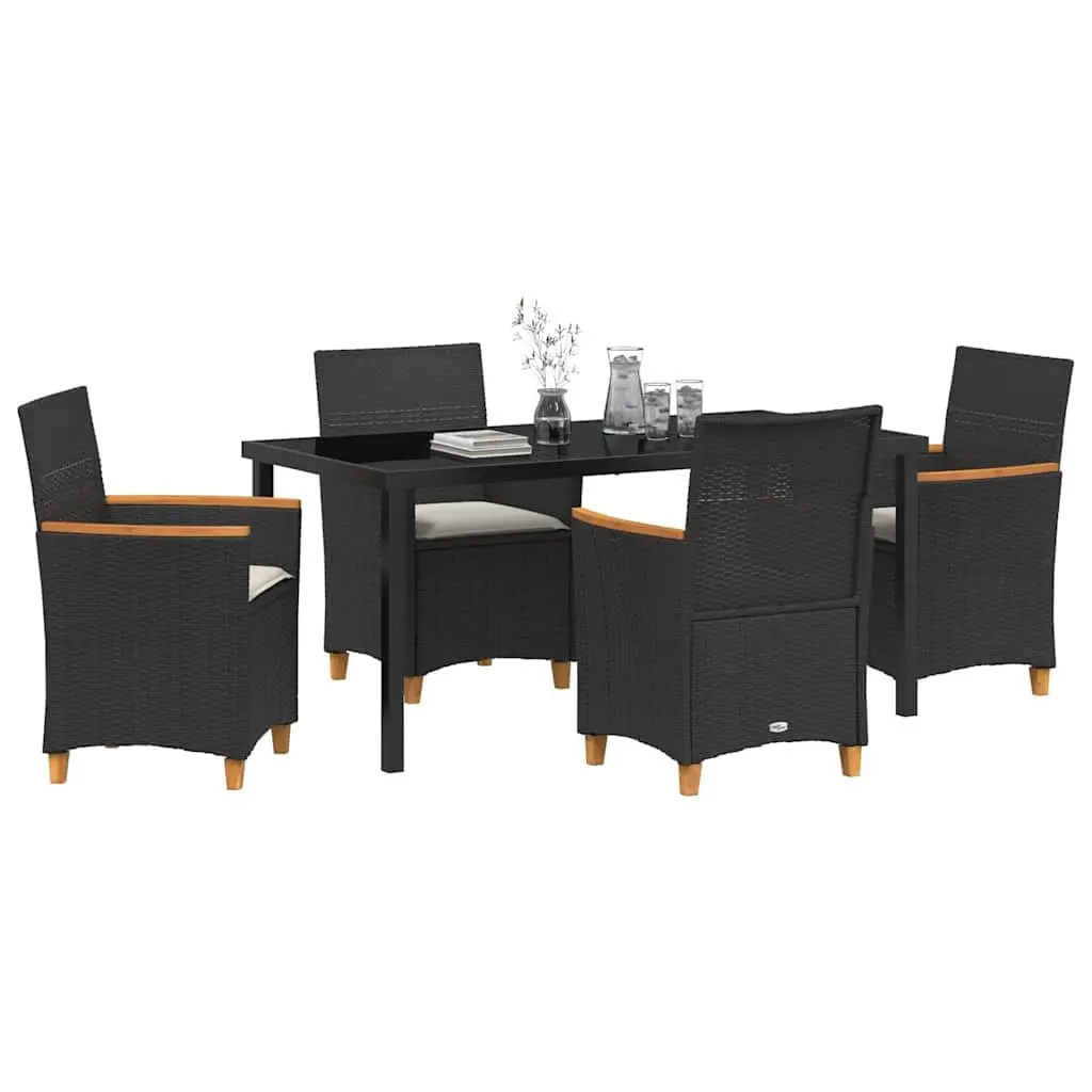 Garden Dining Set Poly Rattan Steel Frame 5 Piece Black with Brown Rattan Tones