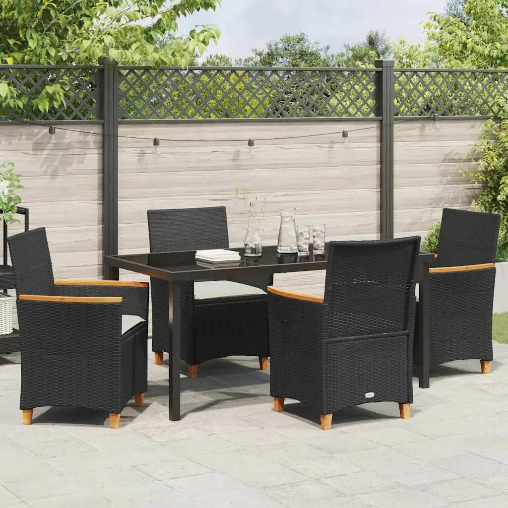Garden Dining Set Poly Rattan Steel Frame 5 Piece Black with Brown Rattan Tones