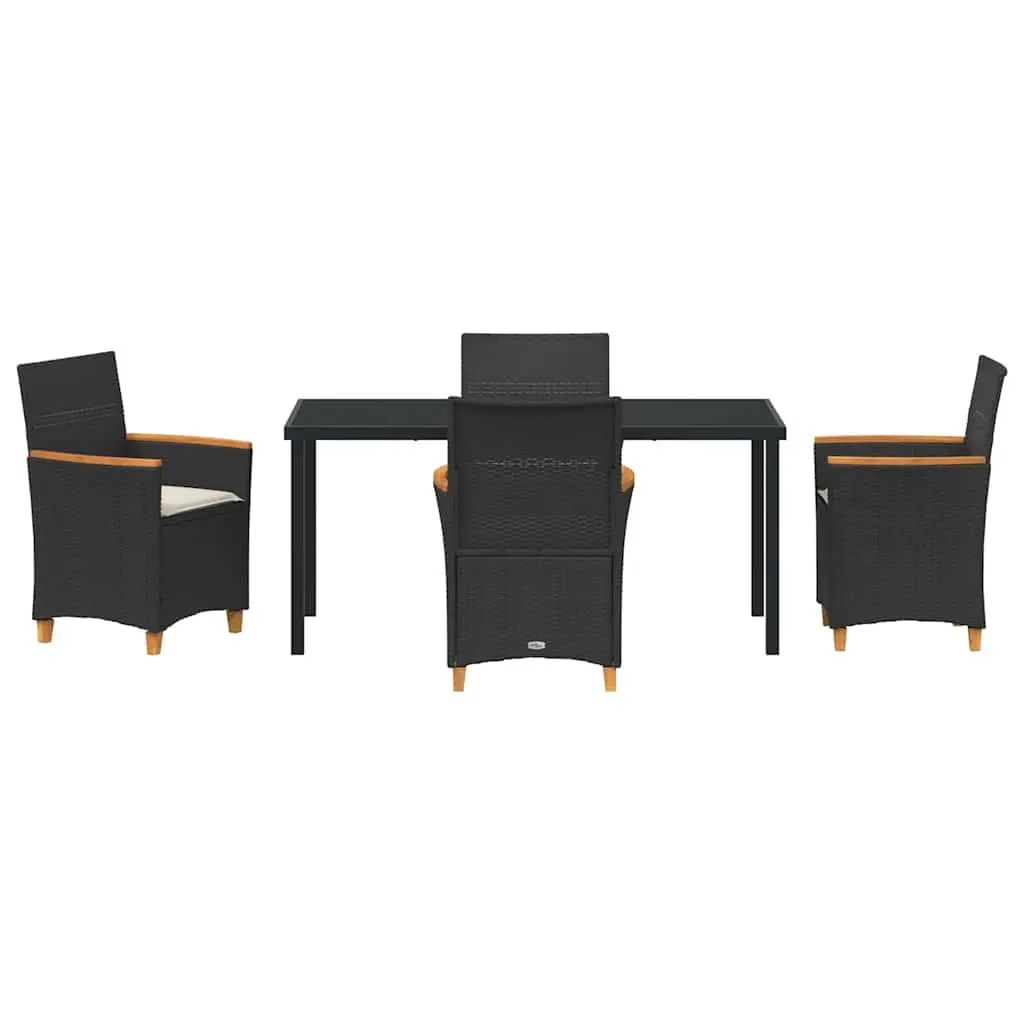 Garden Dining Set Poly Rattan Steel Frame 5 Piece Black with Brown Rattan Tones