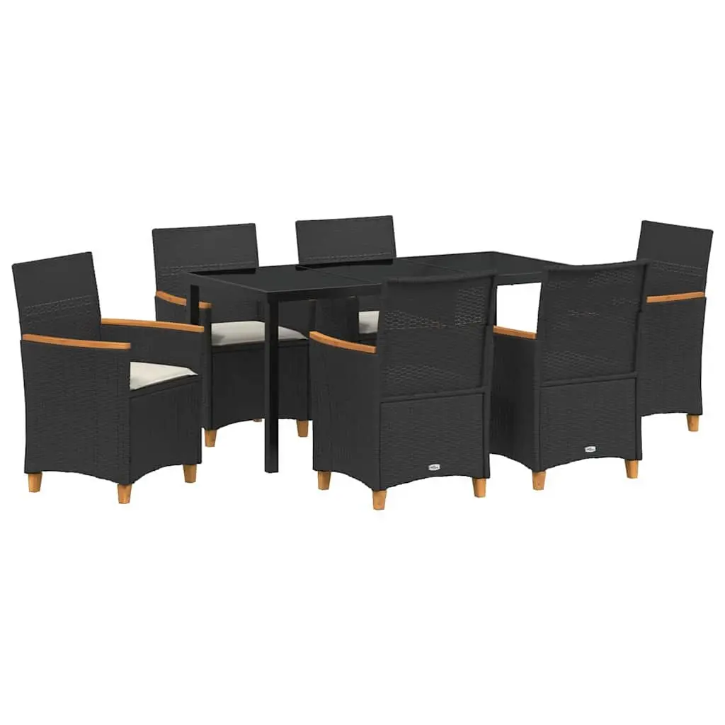 7 Piece Dining Set Patio Furniture Poly Rattan Steel Frame Black with Brown Tones Suitable for Outdoor Garden and Terrace Use