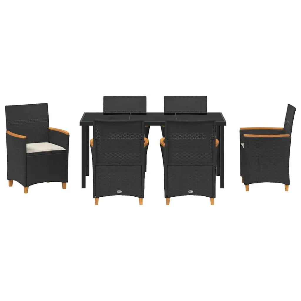 7 Piece Dining Set Patio Furniture Poly Rattan Steel Frame Black with Brown Tones Suitable for Outdoor Garden and Terrace Use