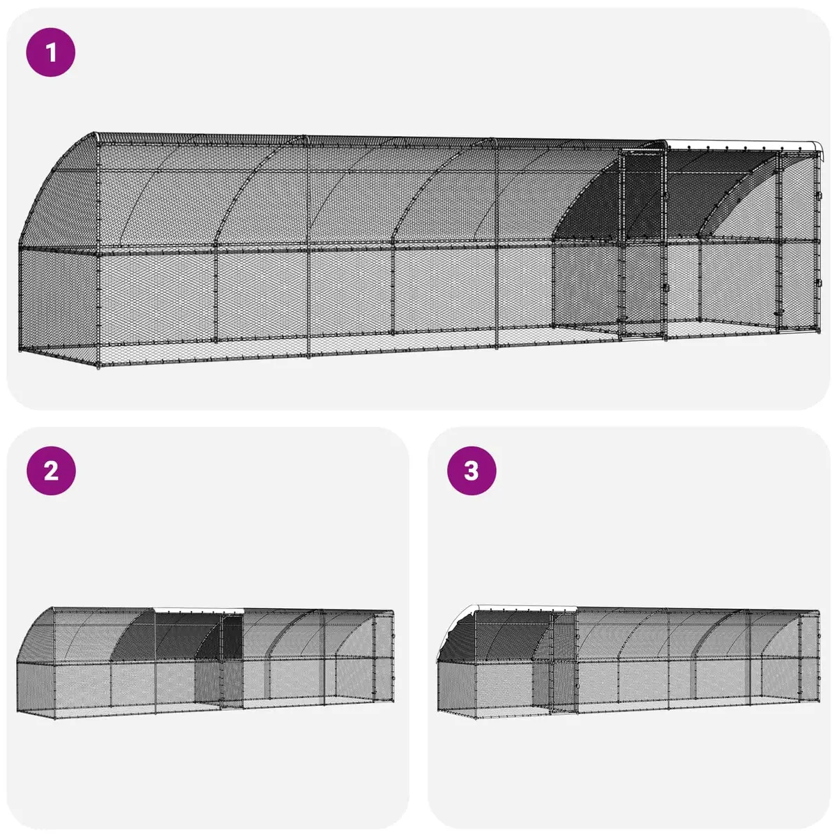 Chicken Cage 4 pcs Silver Outdoor Aviary Steel PE Garden Enclosure 800x200x200cm