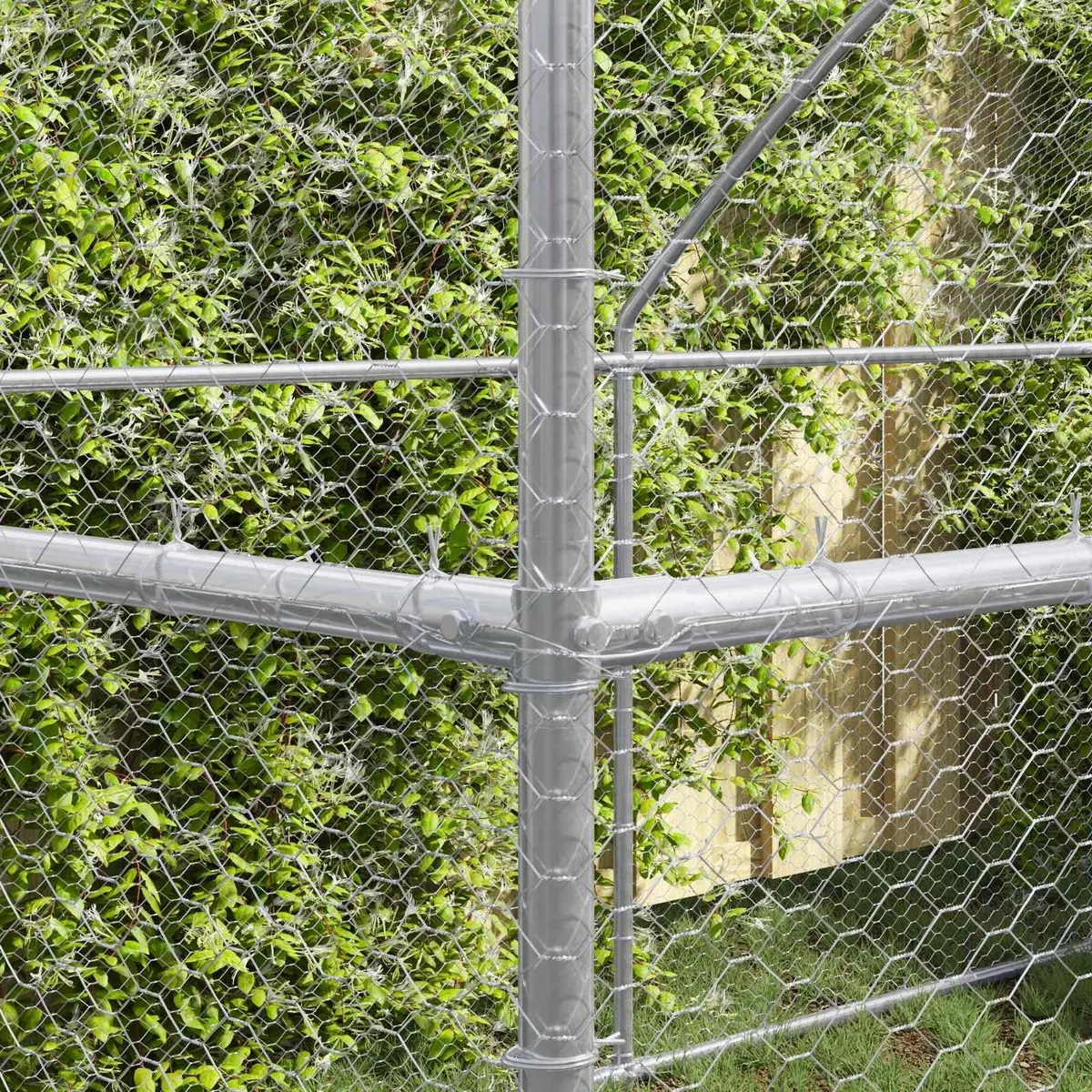 Chicken Cage 4 pcs Silver Outdoor Aviary Steel PE Garden Enclosure 800x200x200cm