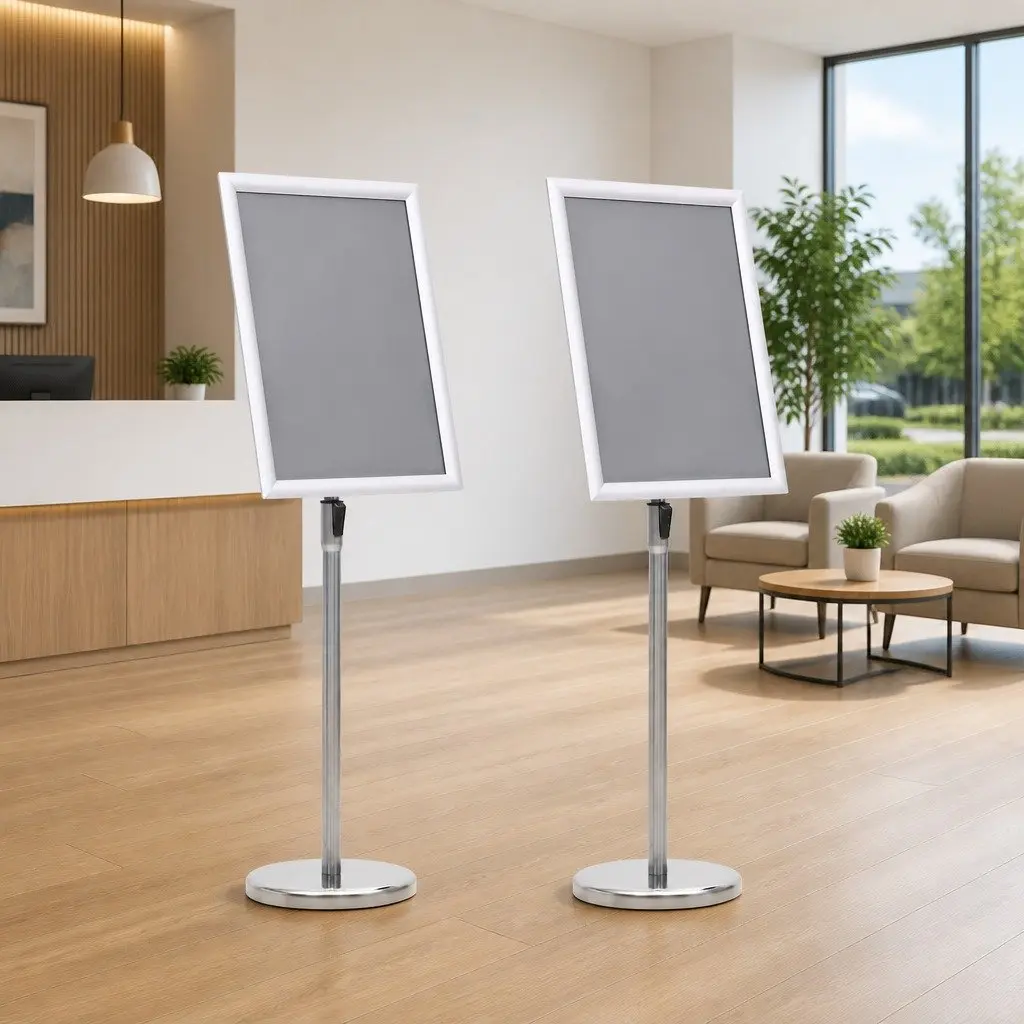 Poster Stand Aluminium Height Adjustable Rotatable 45 x 32.7 x 108 cm Silver 2 Piece