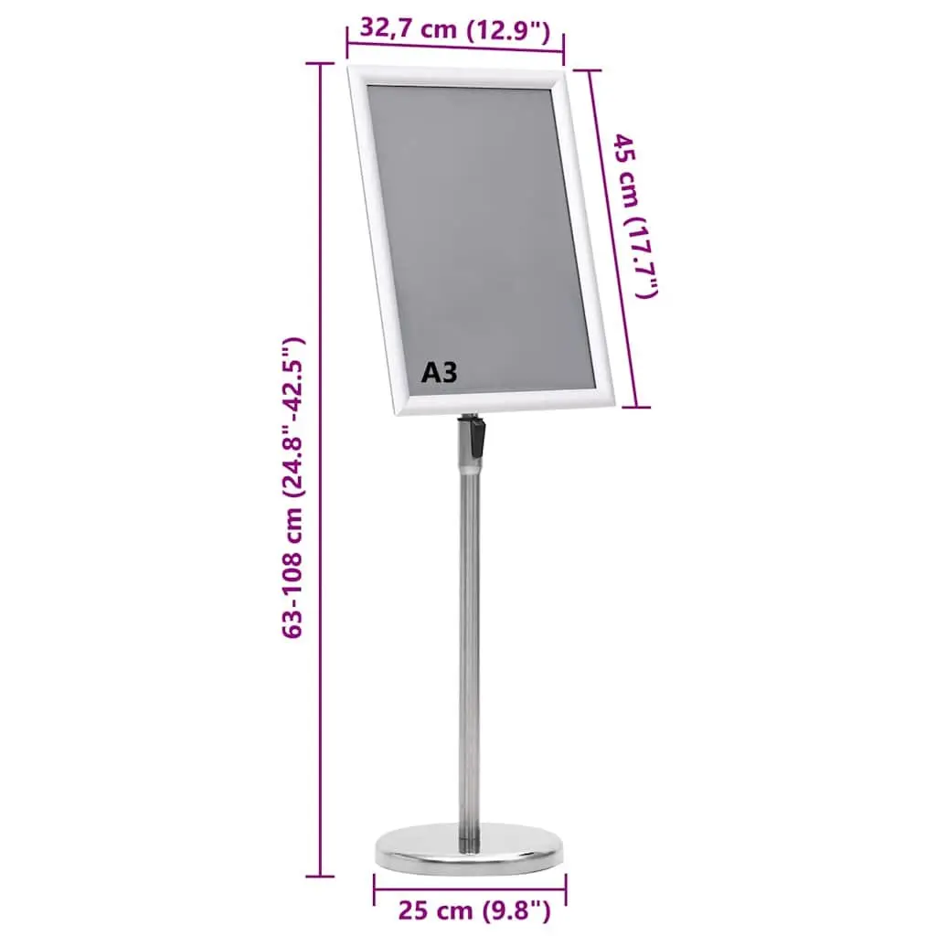Poster Stand Aluminium Height Adjustable Rotatable 45 x 32.7 x 108 cm Silver 2 Piece