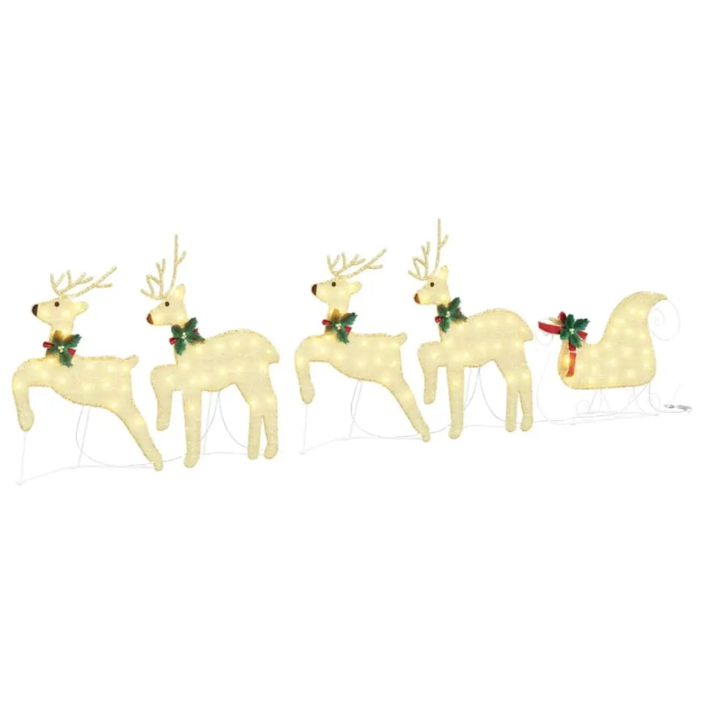 LED Reindeers Fabric 5 Piece Gold Christmas Holiday Home Garden Decoration