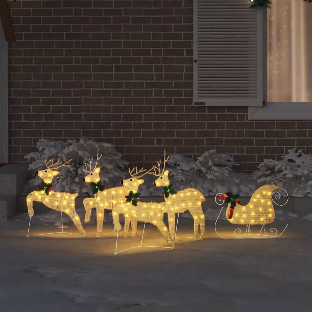 LED Reindeers Fabric 5 Piece Gold Christmas Holiday Home Garden Decoration