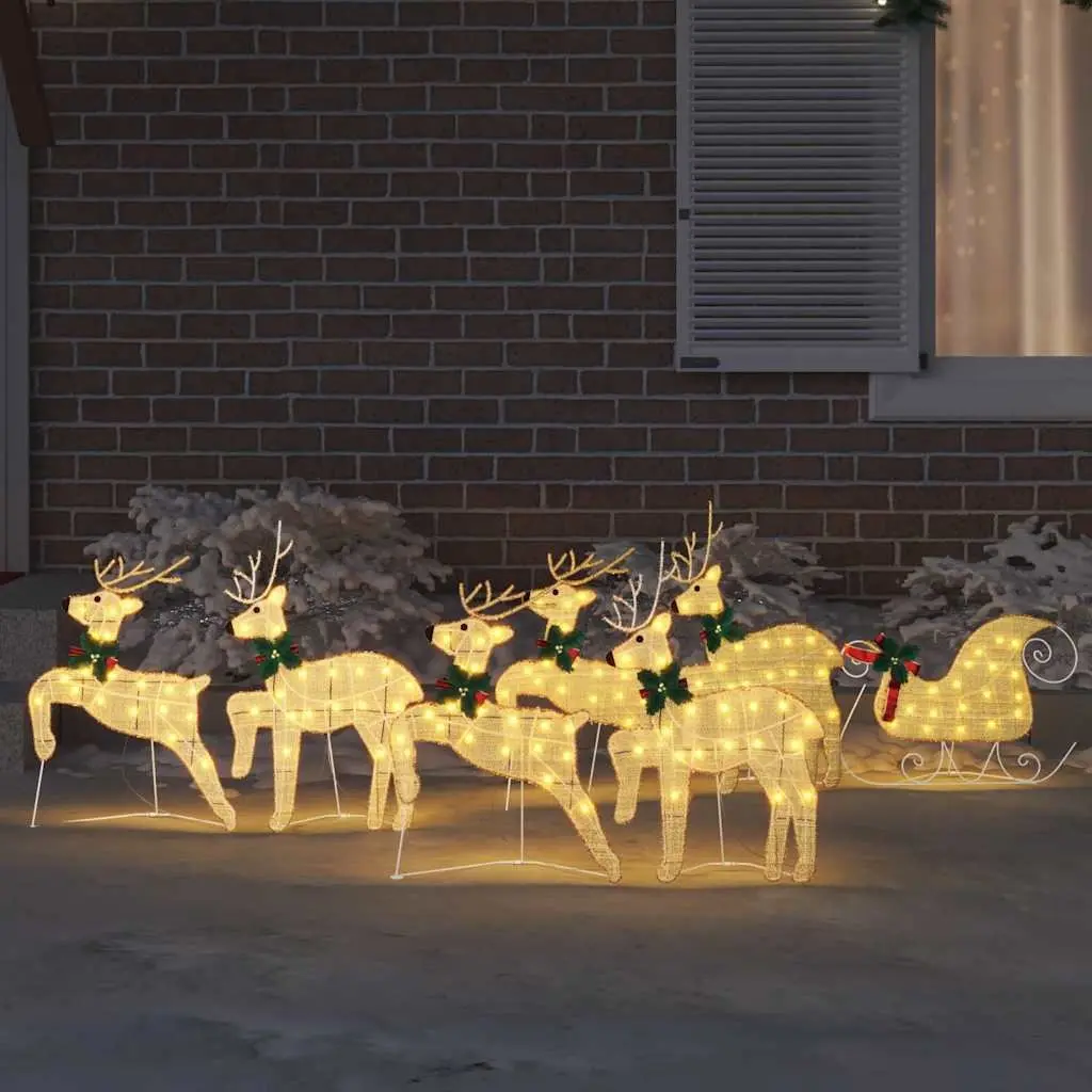 LED Reindeer Christmas Decorations Art Deco Fabric 7 Piece Gold Indoor Outdoor Display