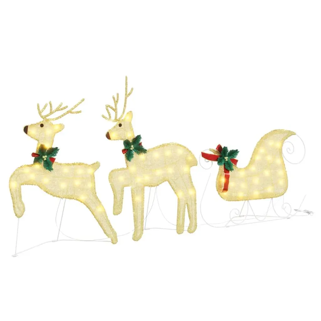 LED Reindeer Christmas Decorations Art Deco Fabric 7 Piece Gold Indoor Outdoor Display