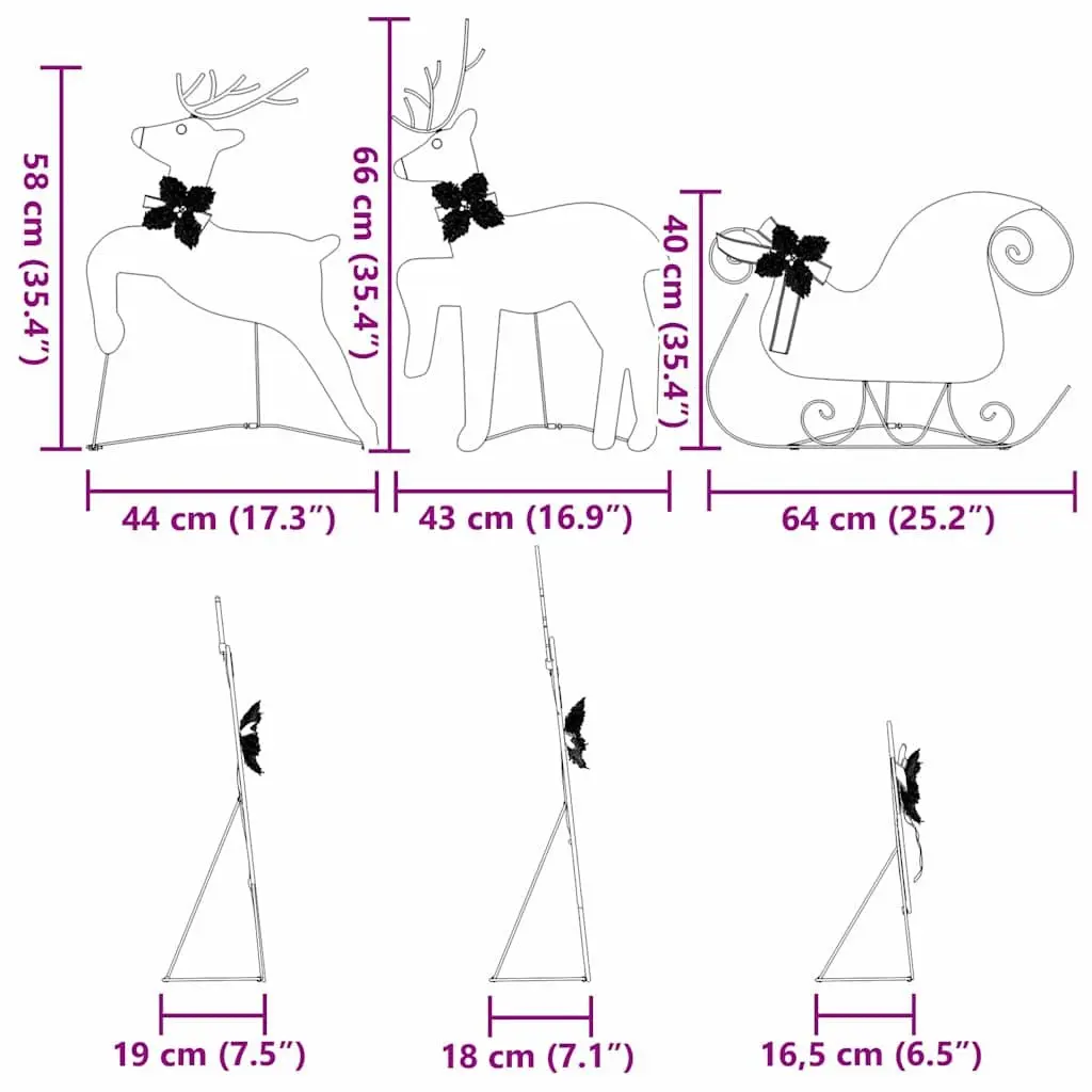 LED Reindeer Decorations Fabric 7 Piece White Art Deco Style