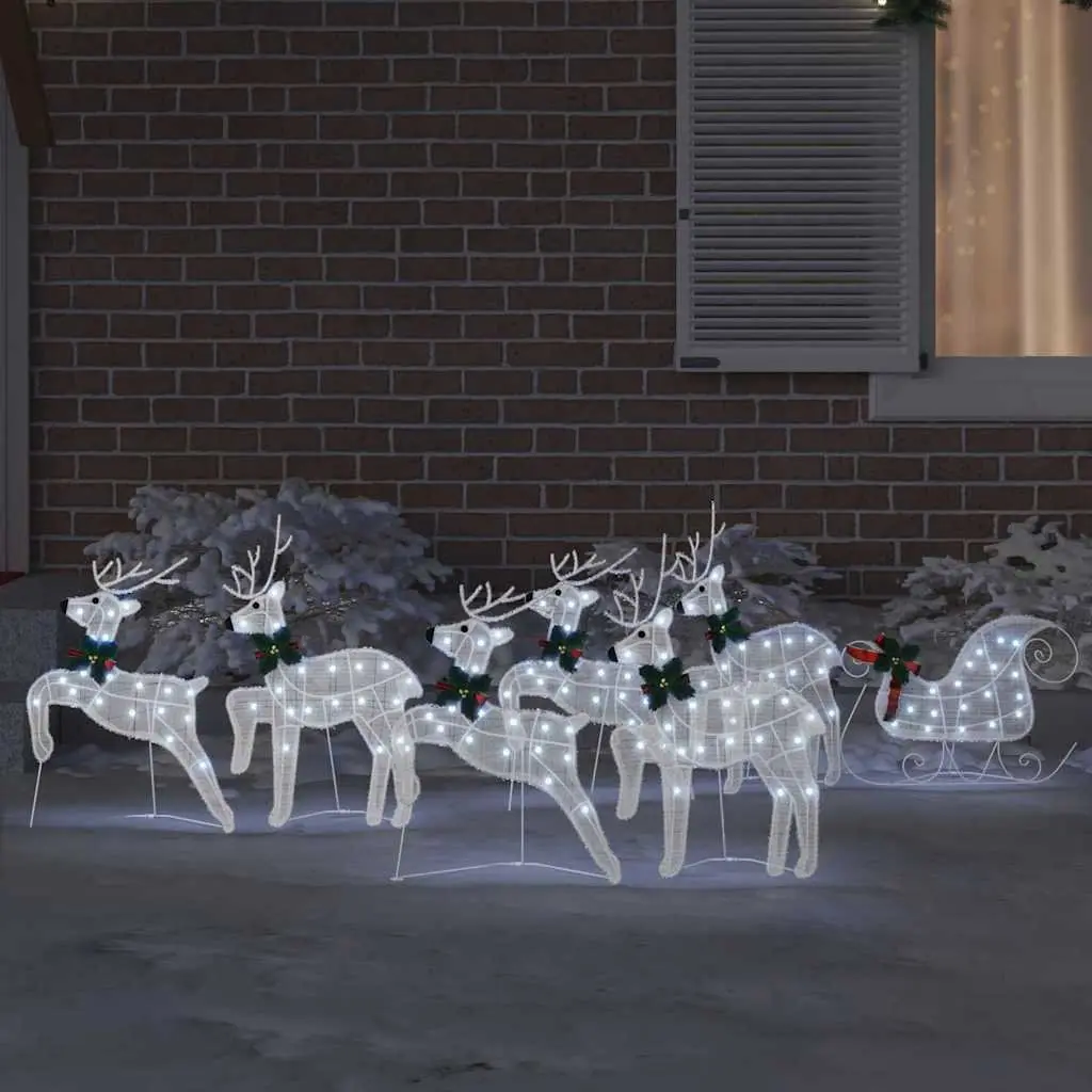 LED Reindeer Decorations Fabric 7 Piece White Art Deco Style