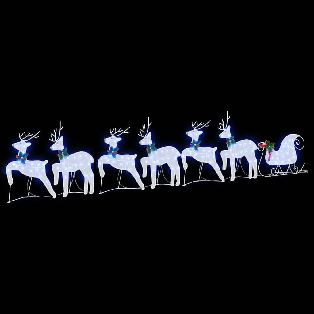 LED Reindeer Decorations Fabric 7 Piece White Art Deco Style
